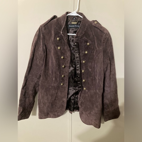 Pamela McCoy Brown Suede Leather Military Jacket Women's Size Small - Picture 1 of 4